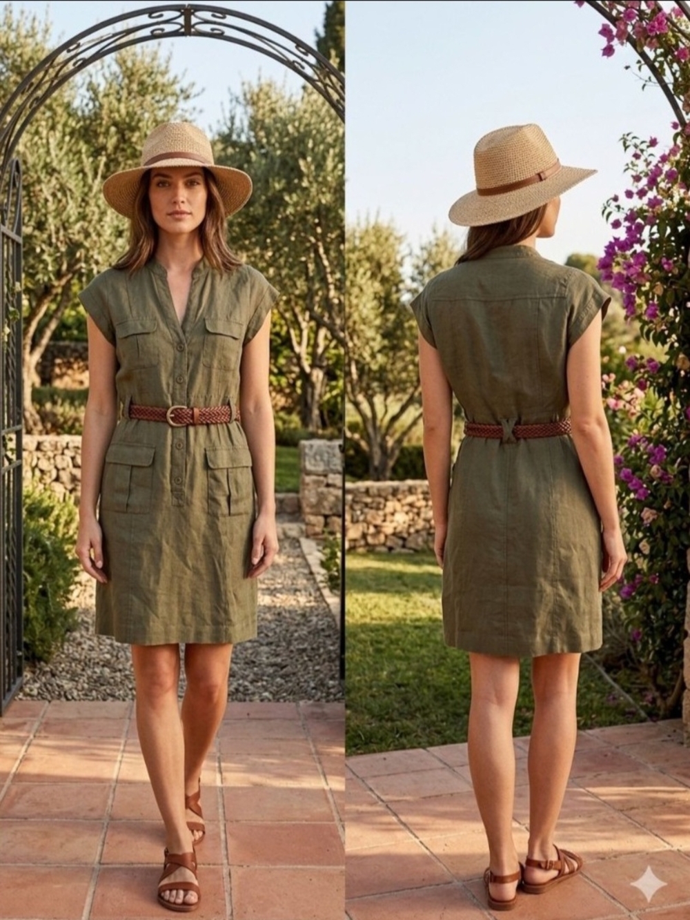 Banana Republic Olive Green Petite Top with Navy Label. Size 2P